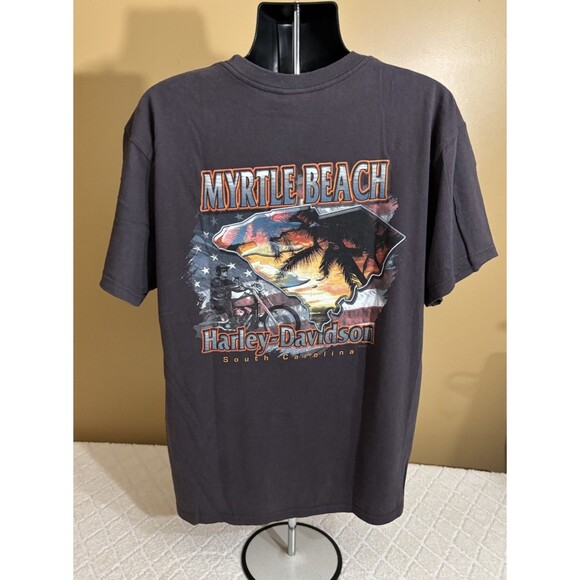 Vintage Harley Davidson USA Made Myrtle Beach SC 2 Sided Brown Tee Men’s XL - Picture 2 of 13